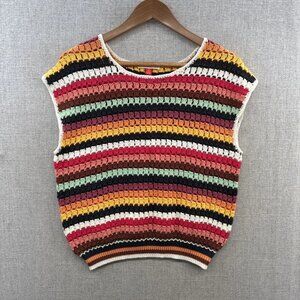 Marine Layer Faye Stripe Crochet Knit Top Womens Small Rainbow Beach Boho Granny